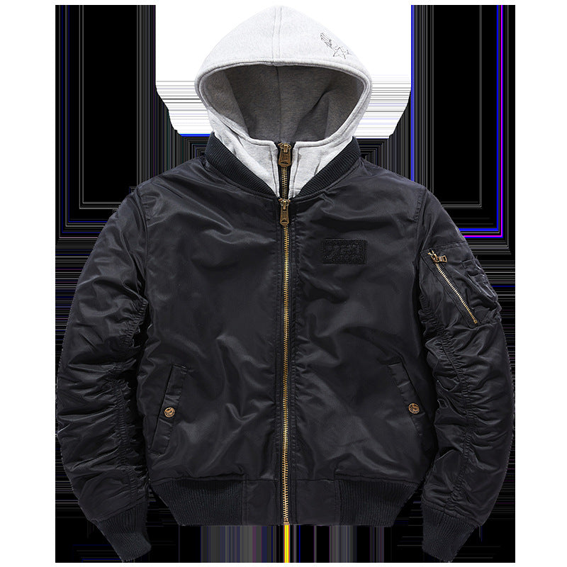 Herrbomberjacka med avtagbar huva och praktiska fickor Skorter