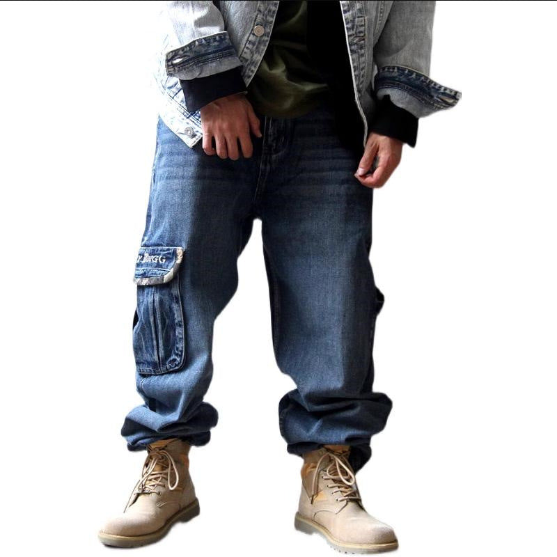 Men's Casual Baggy Jeans with Cargo Pockets Skorter