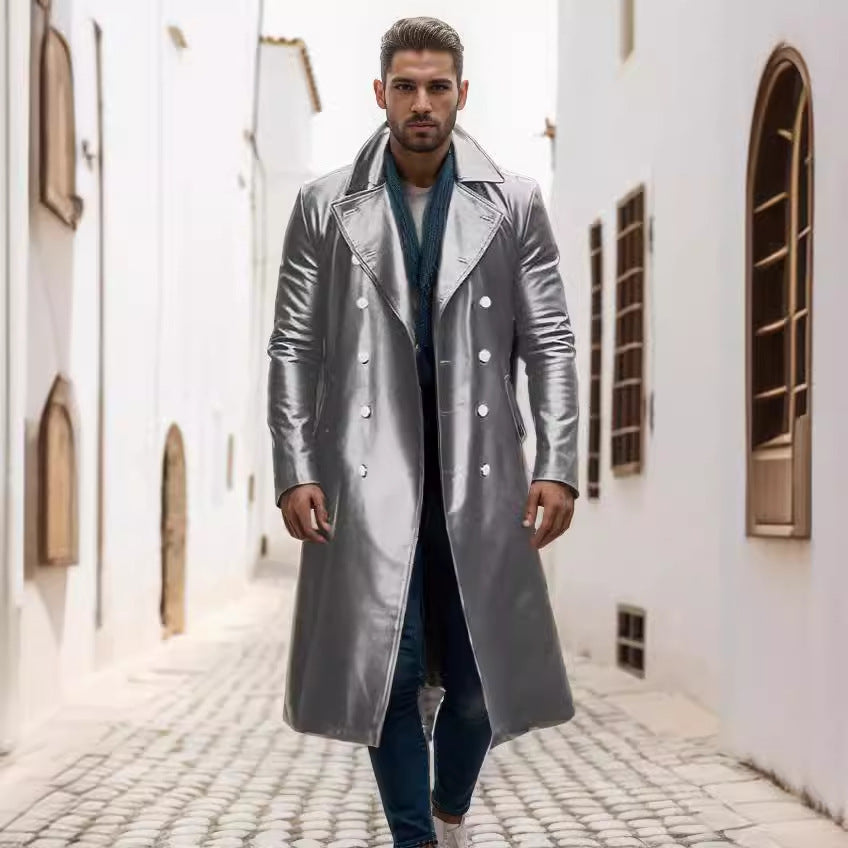 Men Elegant and Timeless Trench Coat with Double Button Placket Skorter