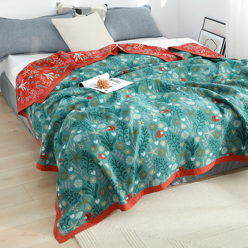 Skorter | Five-layer gauze towel blanket plaid pure cotton double single thick fleece blanket four seasons