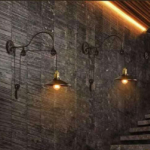 Skorter | Retro Industrial Wrought Iron Light Pulley Wall Sconce Lamp