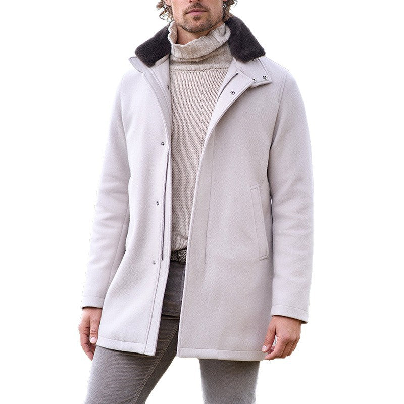 Men's stylish coat with faux fur-trimmed collar Skorter