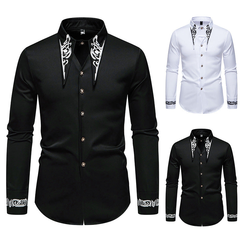 Men's Long Sleeve Shirt with Ornamental Accents Skorter