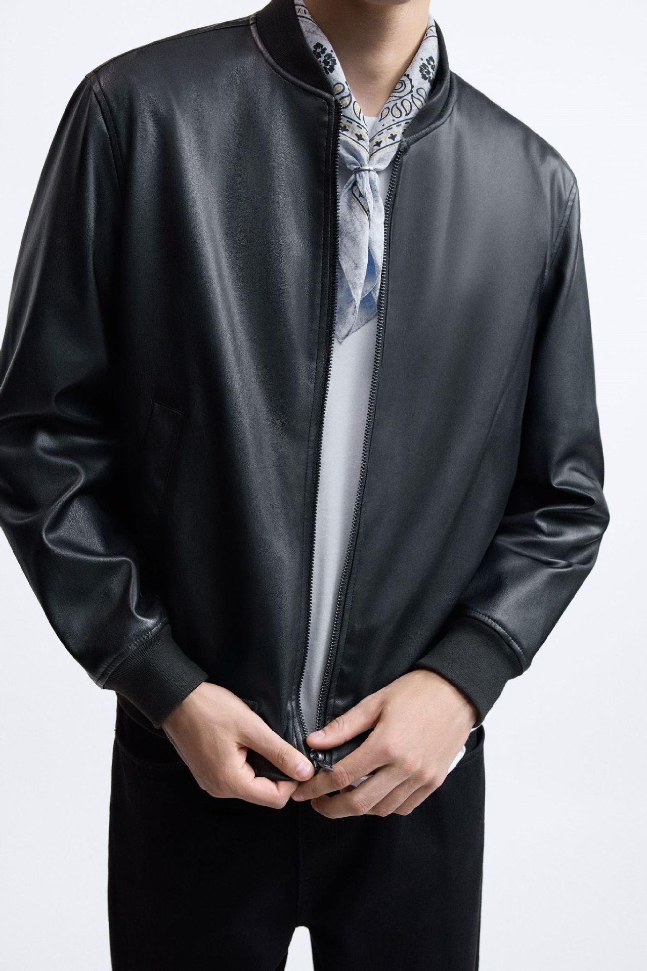 Men's stylish biker jacket made of high-quality faux leather with practical pockets Skorter