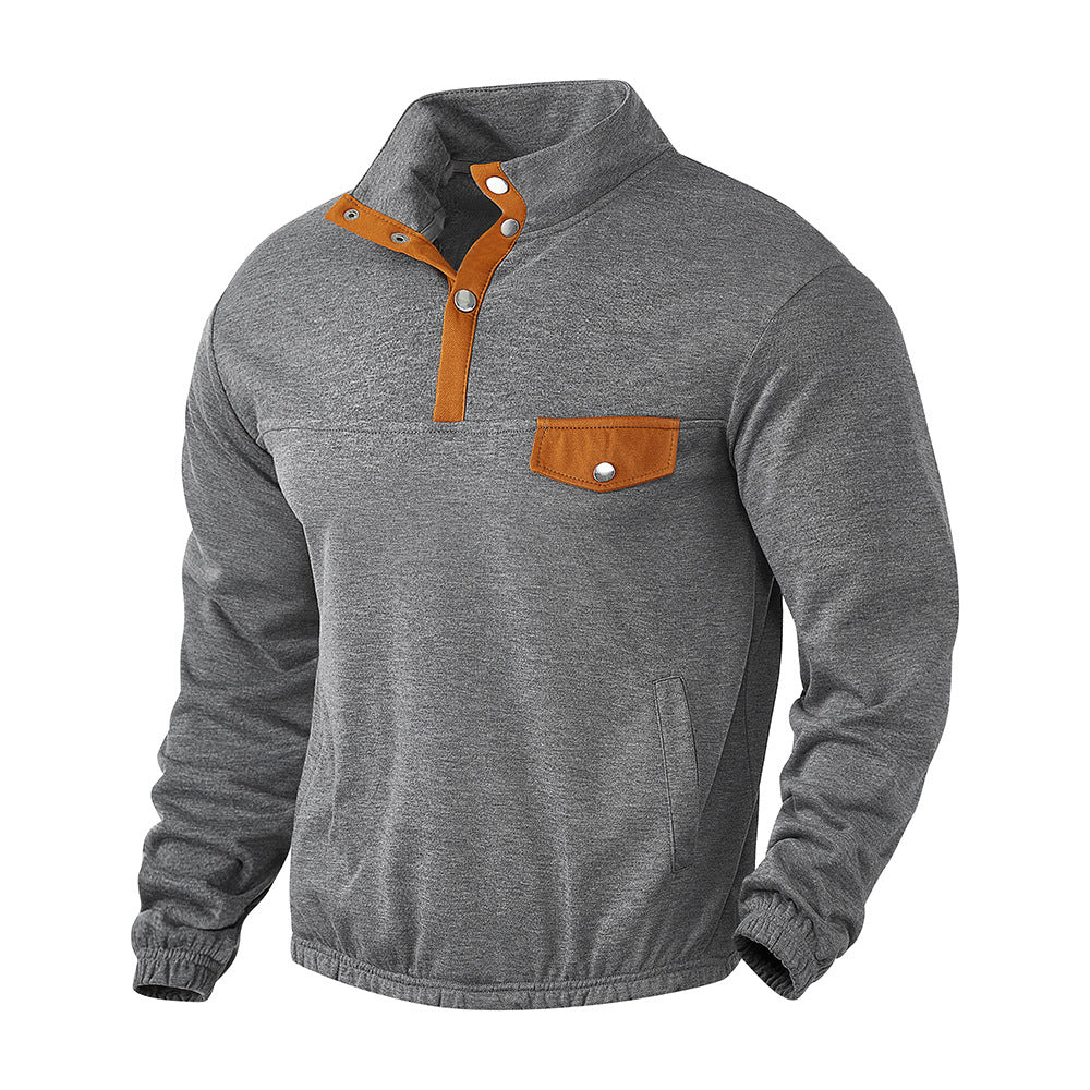 Men's Stylish Pullover with Half Zipper and Practical Chest Pocket Skorter
