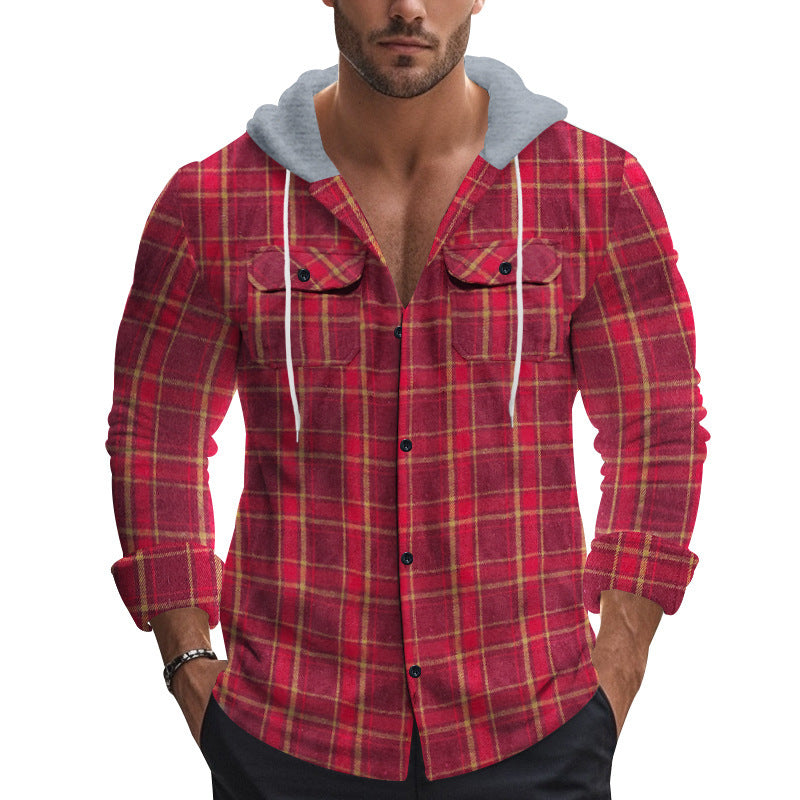Men's shirt with hood in casual check pattern Skorter