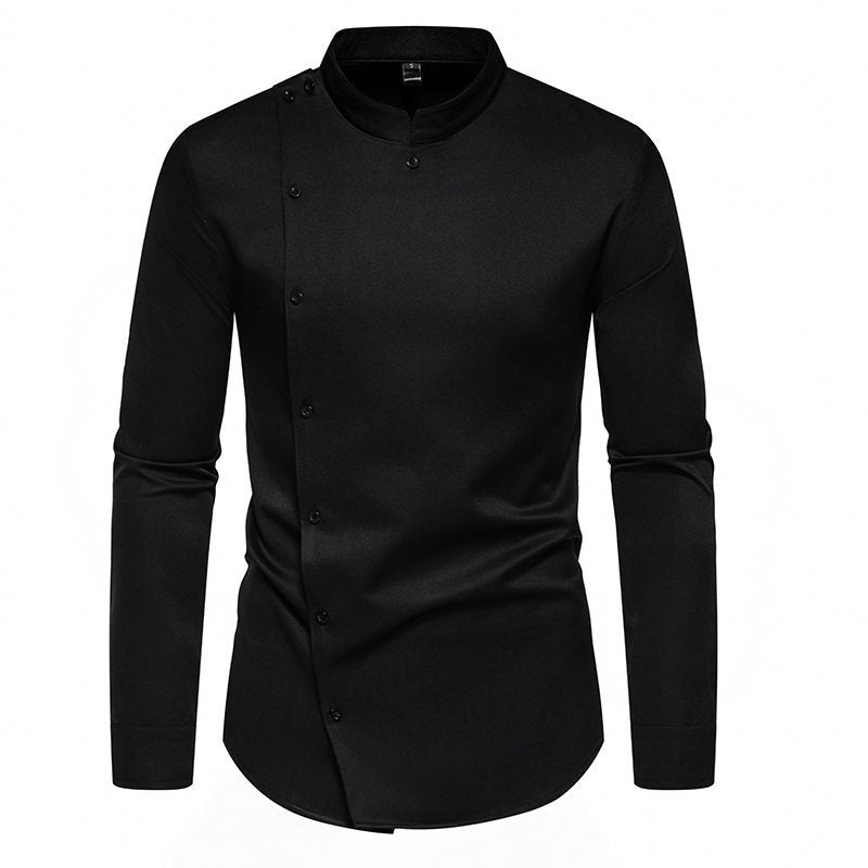 Men's long sleeve shirt with modern button design and stand-up collar Skorter