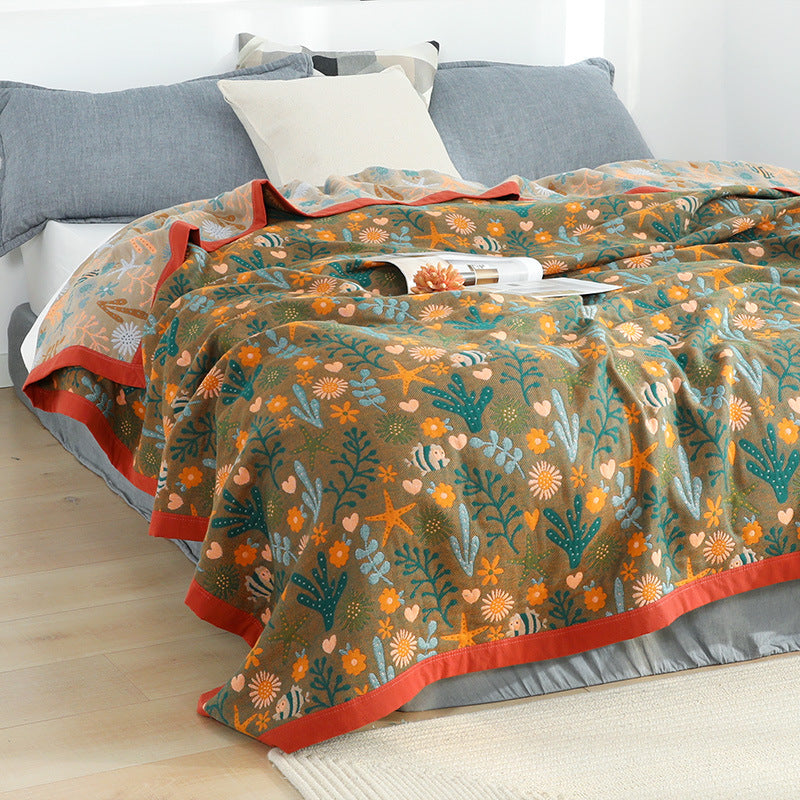 Skorter | Five-layer gauze towel blanket plaid pure cotton double single thick fleece blanket four seasons