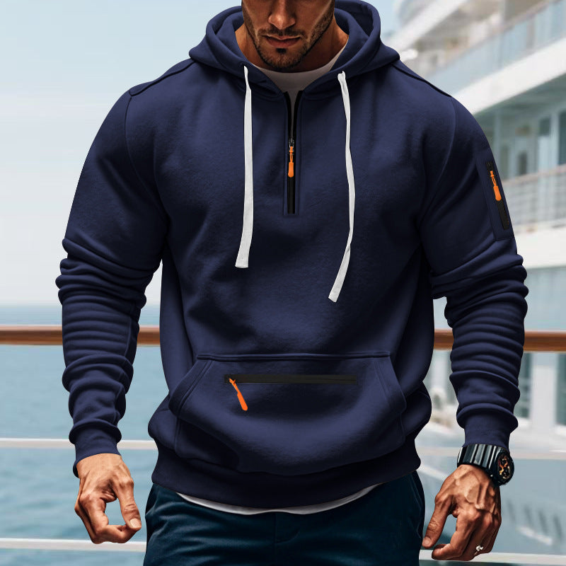 Men's sporty hoodie with practical two-way zipper and side pockets Skorter