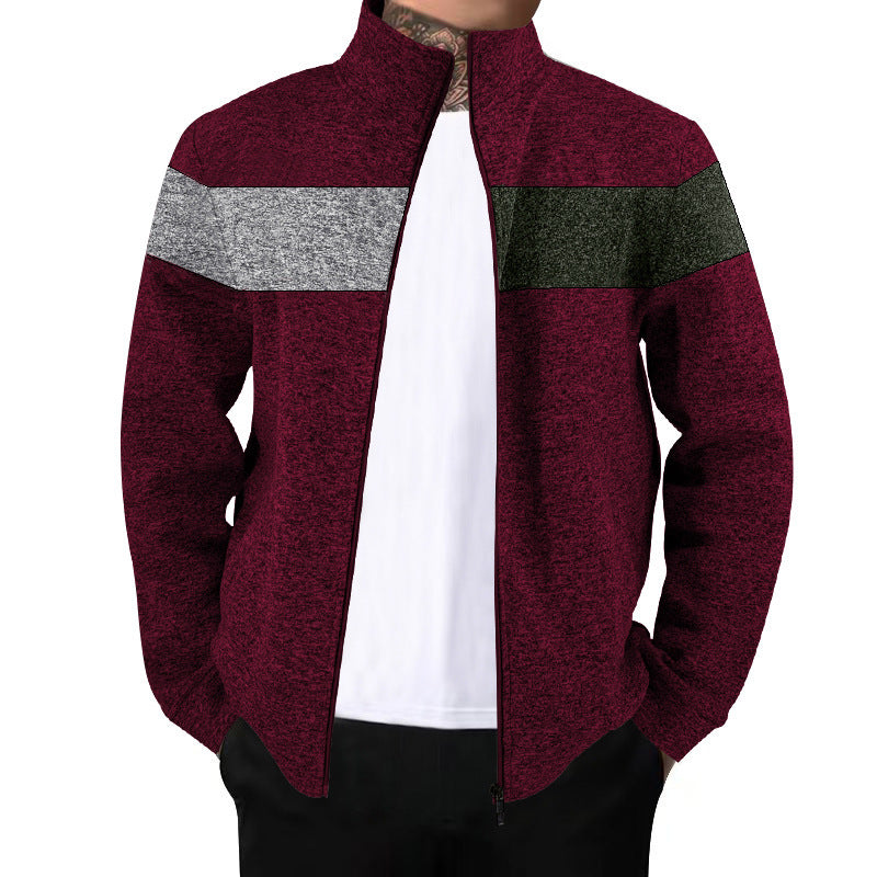 Men's sporty stand-up collar sweater with contrasting color areas and high-quality cotton Skorter