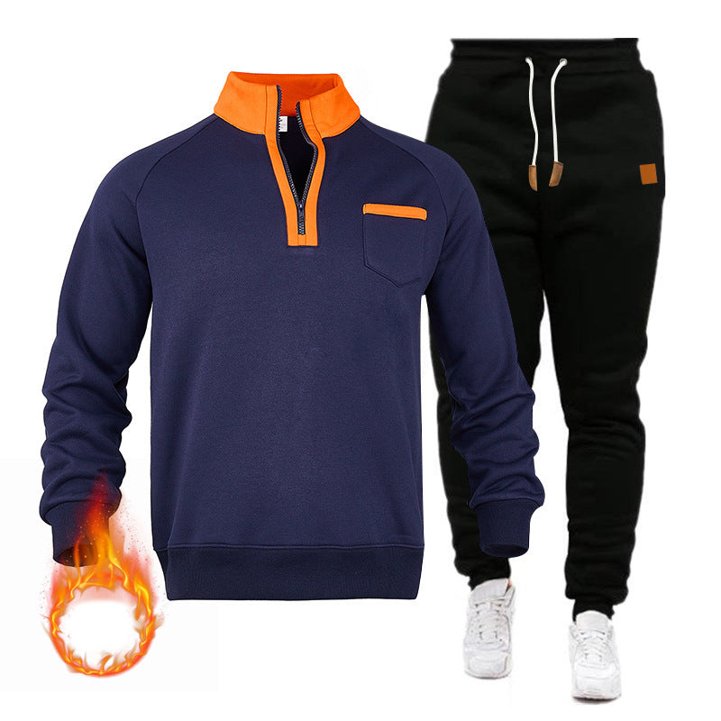 Men's sweatshirt and jogging pants set with modern stand-up collar and practical chest pocket Skorter