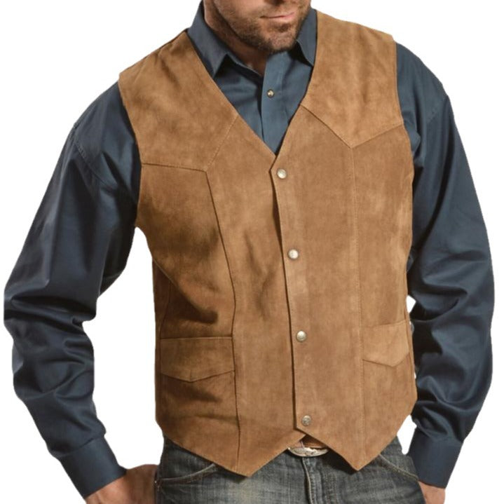 Men's suede vest in rustic look with practical pockets Skorter
