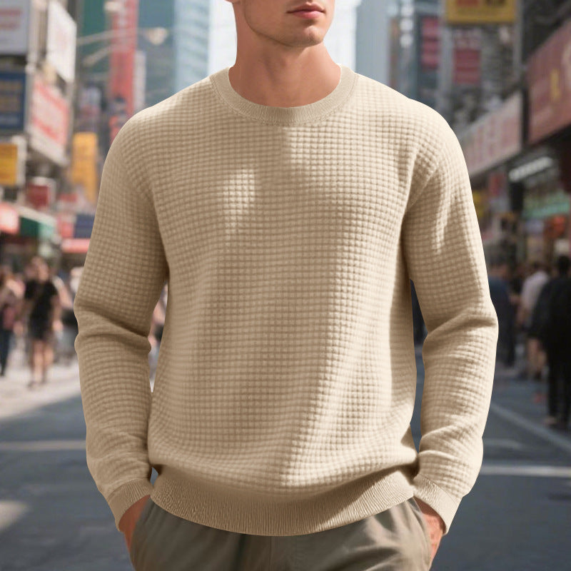 Men's warmer sweater with textured fabric and round neckline Skorter