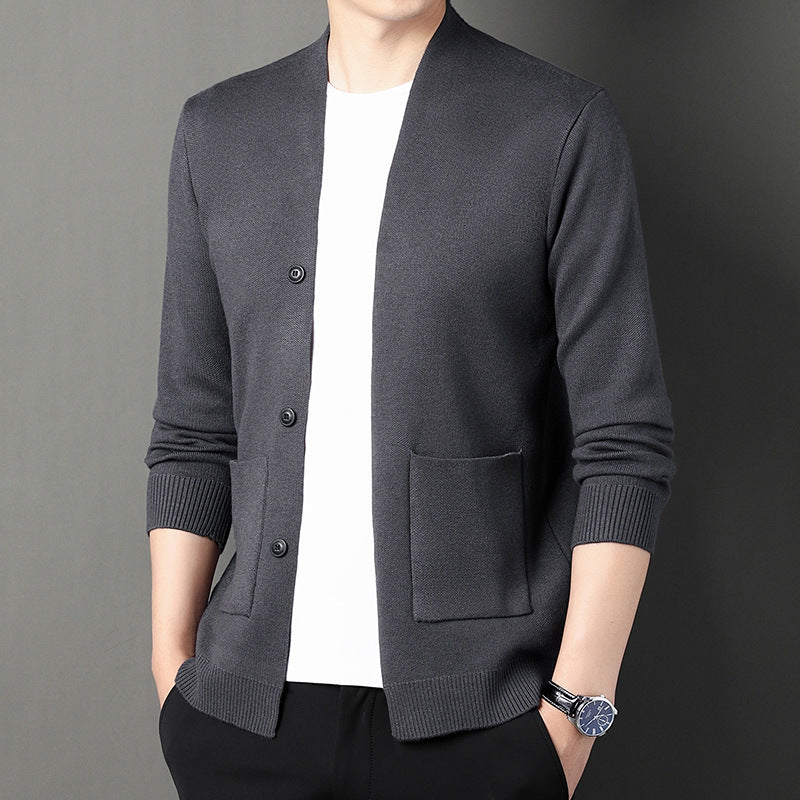 Men's Cardigan with Button Placket and Side Pockets Skorter
