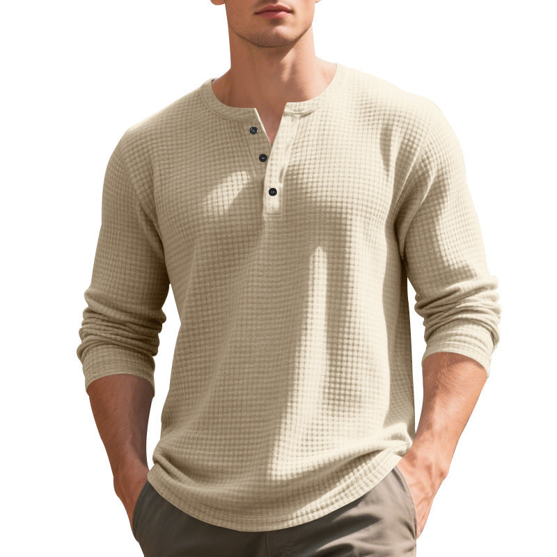 Men's Long Sleeve Shirt with Press Buttons and Textured Design Skorter