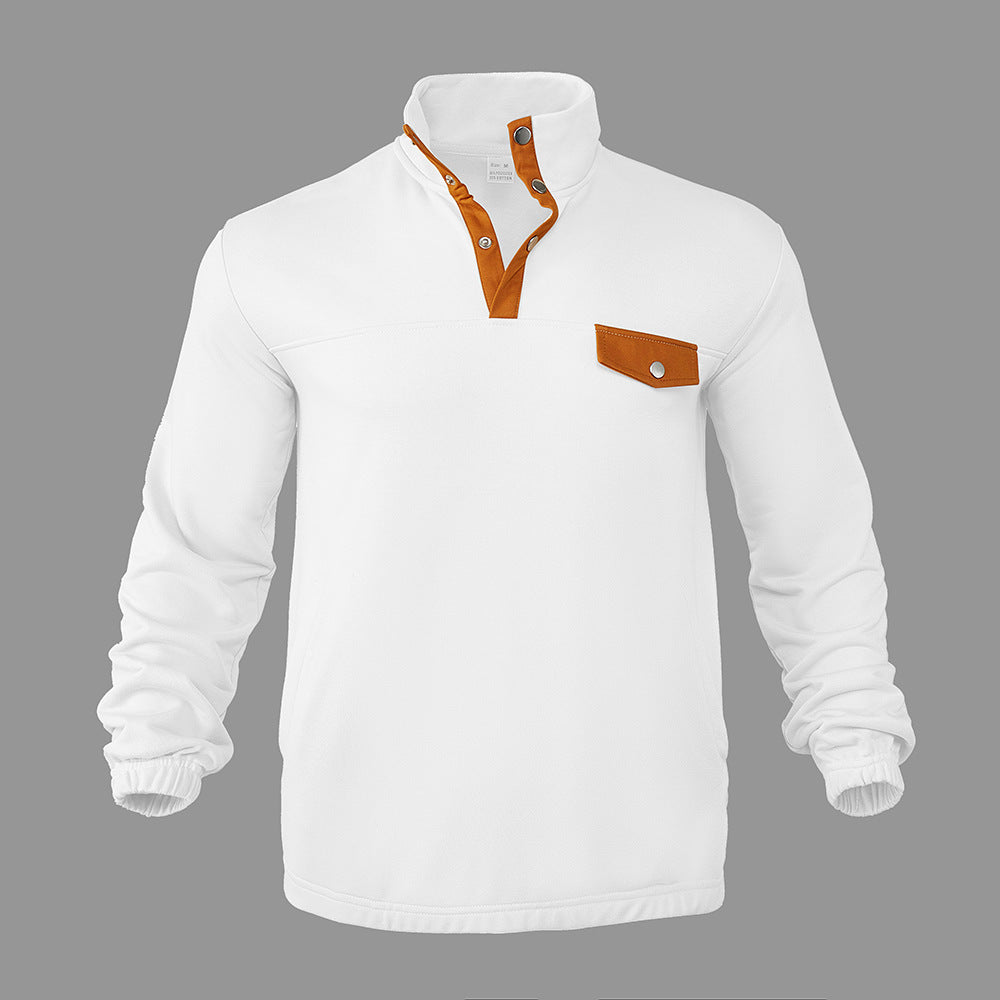 Men's Stylish Pullover with Half Zipper and Practical Chest Pocket Skorter