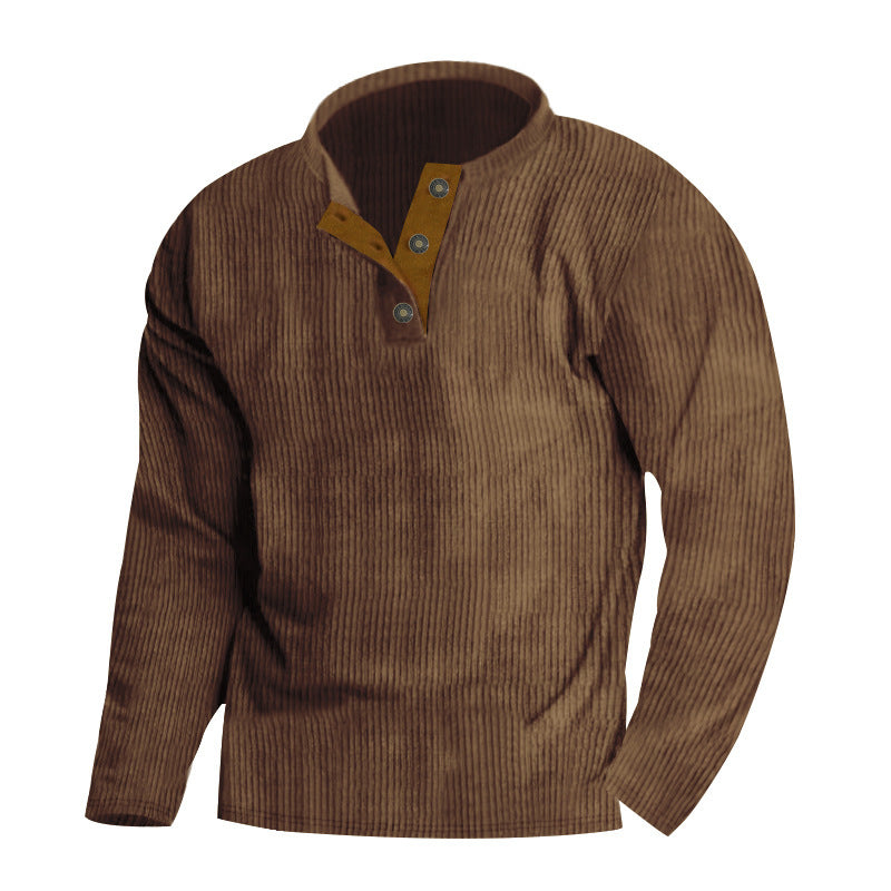 Men's long-sleeve pullover with textured surface and elegant button placket Skorter