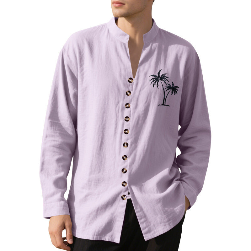 Men's long-sleeve shirt with embroidered palm motif and button placket Skorter