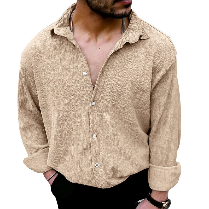 Men's timeless long-sleeve shirt with textured upper material and modern collar Skorter