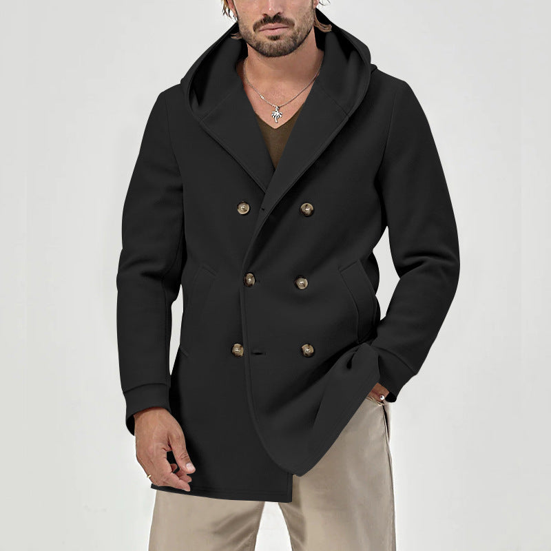Men's stylish double talent coat with hood and elegant button placket Skorter