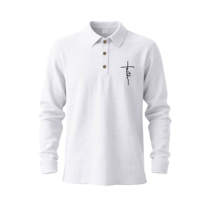 Men's long-sleeve polo shirt with textured fabric and stylish button placket Skorter