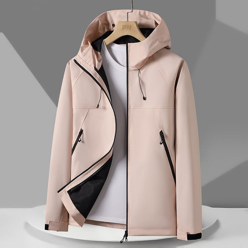 Andningsbar väderjacka med justerbar huva för män, skorter