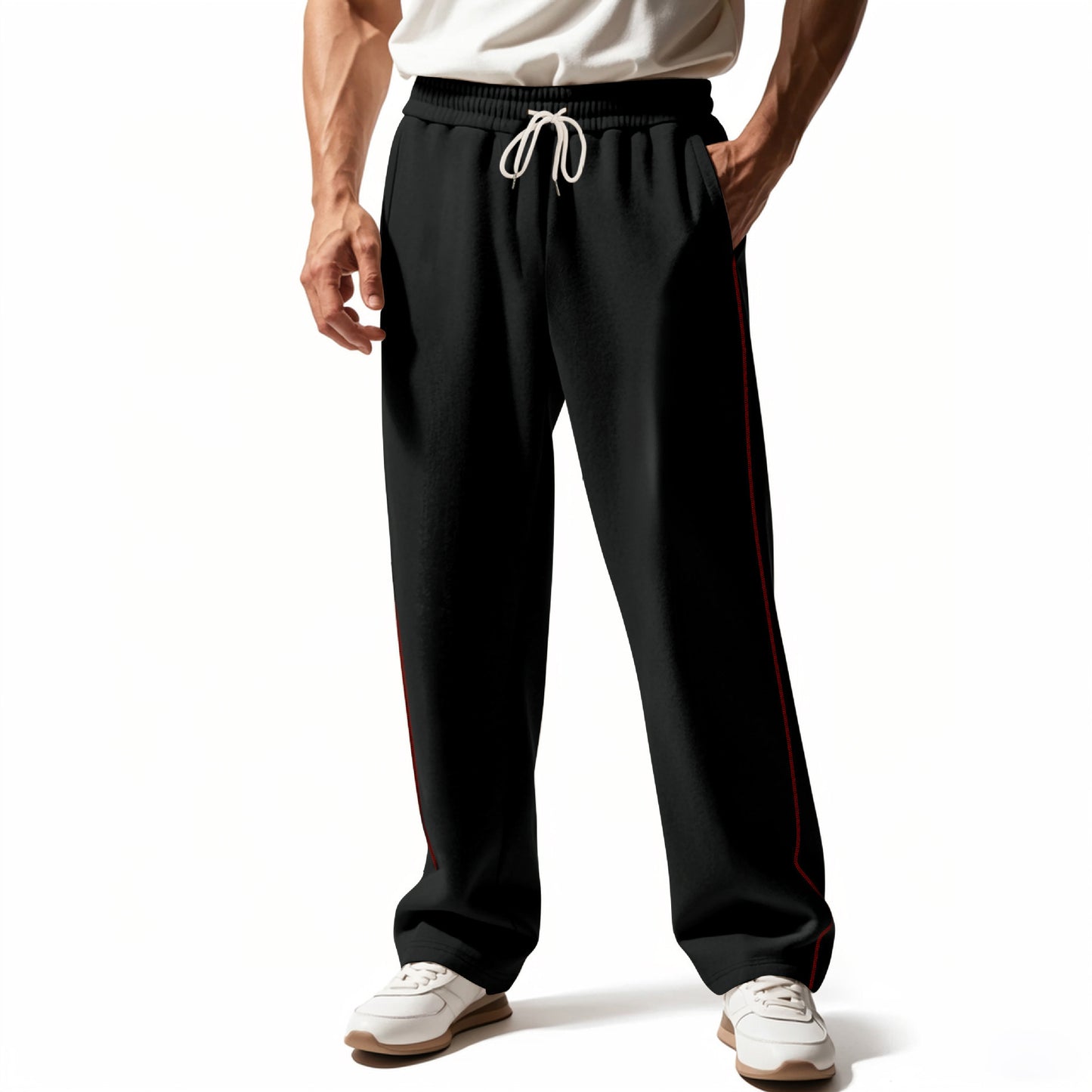 Men's sporty leisure pants with side contrast seams and drawstring Skorter