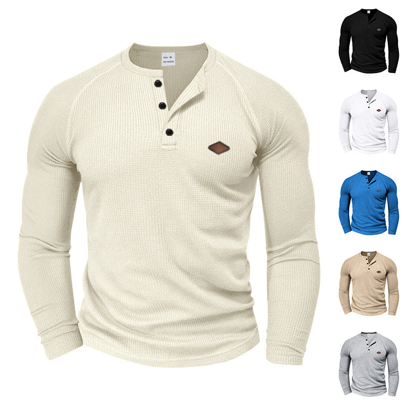 Men's Long Sleeve Shirt with Textured Fabric and Fashionable Button Details Skorter