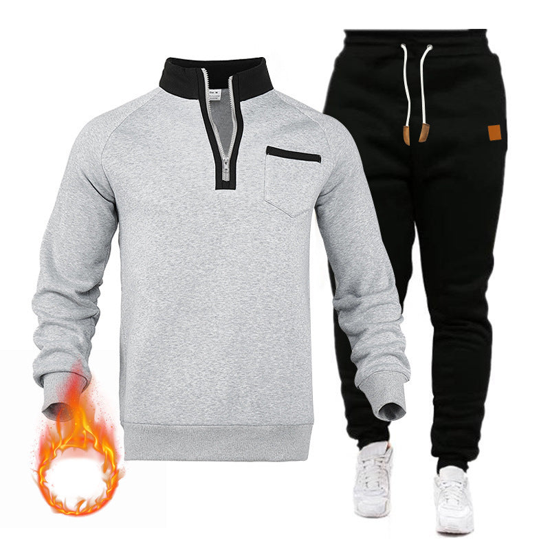 Men's sweatshirt and jogging pants set with modern stand-up collar and practical chest pocket Skorter