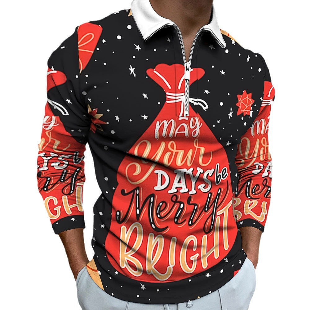 Men's Long Sleeve Polo Shirt with Festive Christmas Motif Skorter