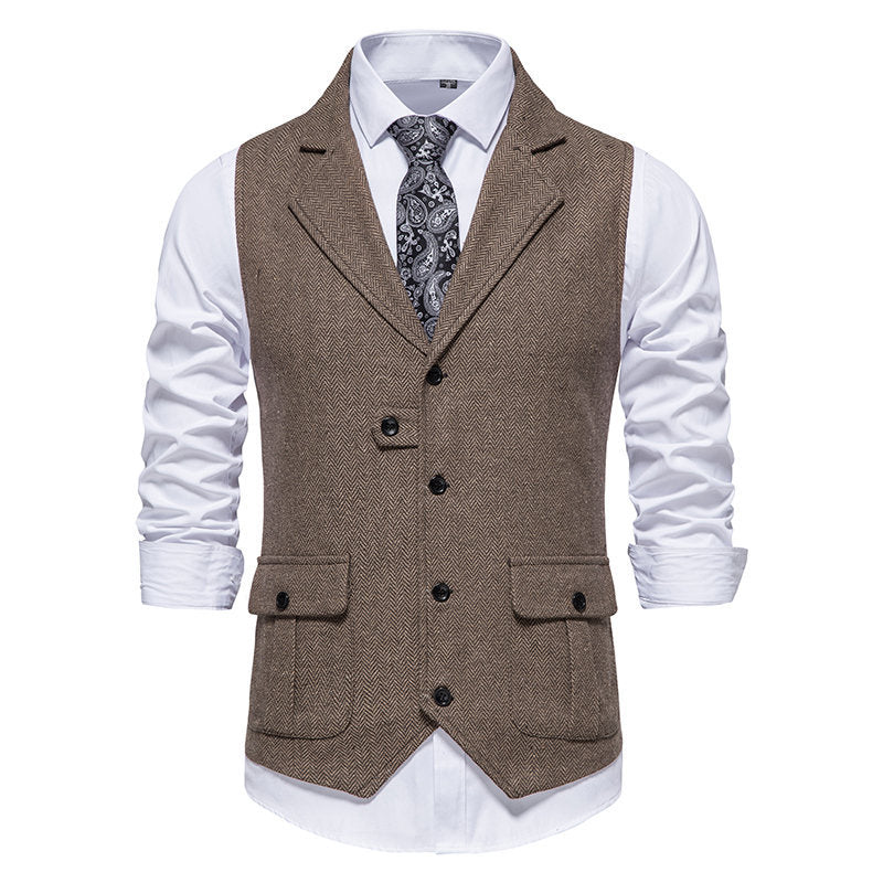 Men's suit vest in modern herringbone design with practical pockets Skorter