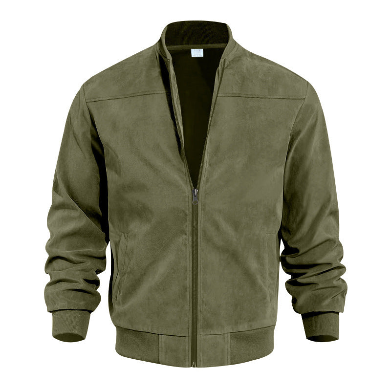 Men's urban bomber jacket made of soft synthetic leather with elastic cuffs and side zip pockets Skorter