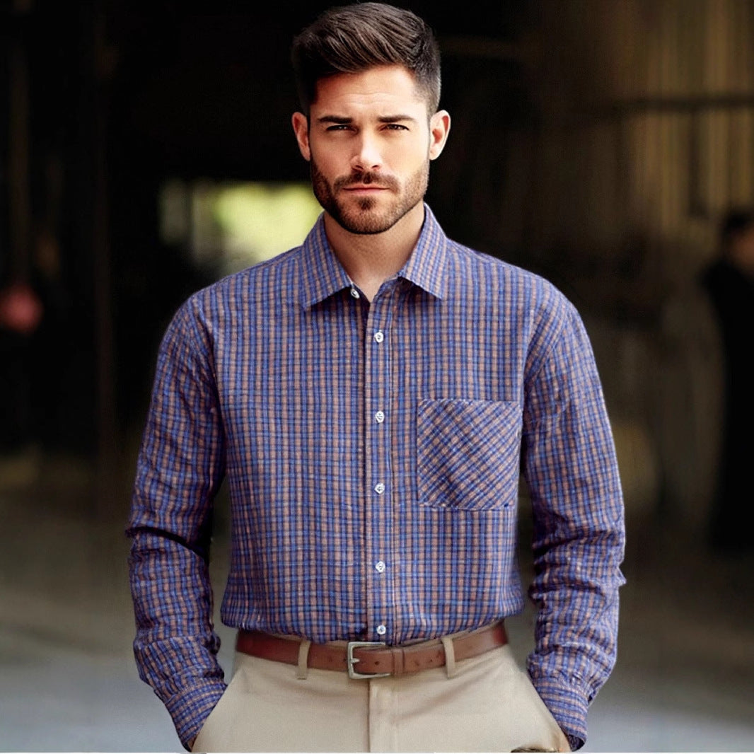 Men's elegant long-sleeve shirt with fashionable check design Skorter