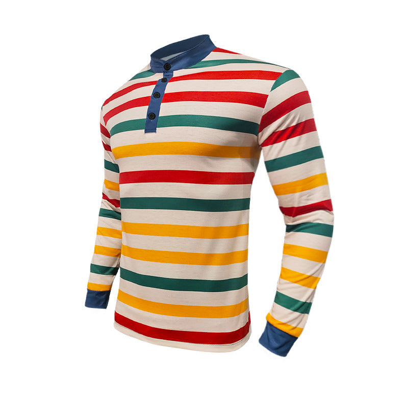 Men's long-sleeve shirt in an elegant striped look with a fashionable stand-up collar Skorter