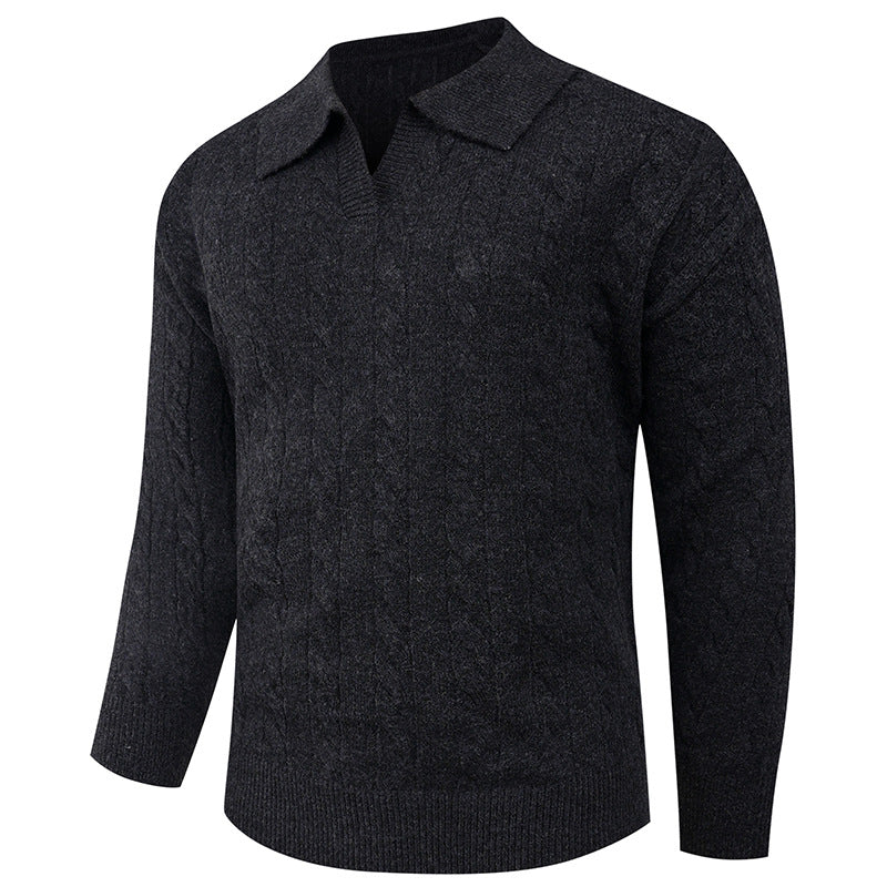 Men's sweater with modern cable pattern and polo collar Skorter