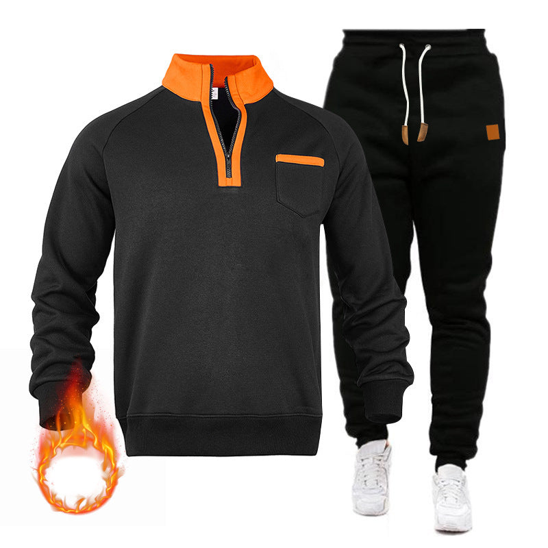 Men's sweatshirt and jogging pants set with modern stand-up collar and practical chest pocket Skorter