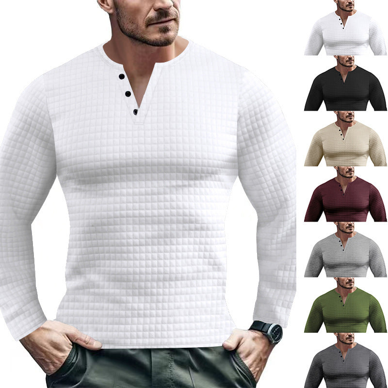 Men's Long Sleeve Shirt with Textured Design and Fashionable Button Closure Skorter