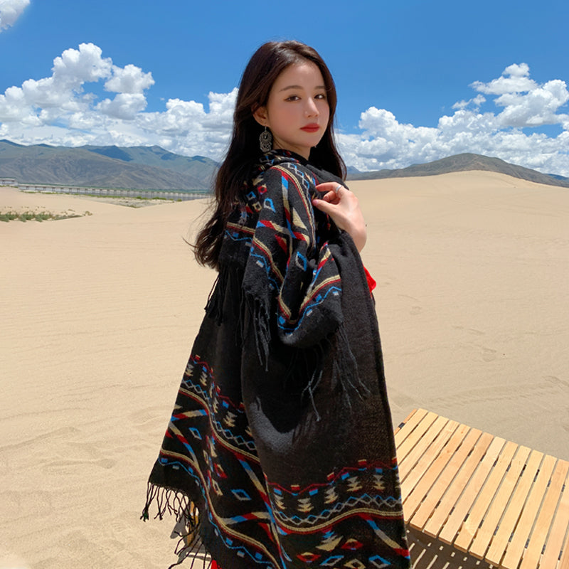 Skorter | Ethical Tibetan shawl cape Warm scarf