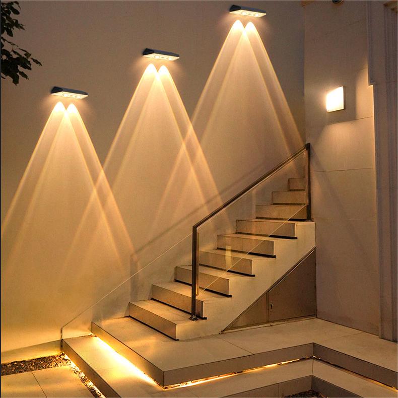 Skorter | Solar fence lights outdoor warm white & RGB changing solar deck lights, LED solar lights for outdoor wall railing terrace stairs step garden backyard