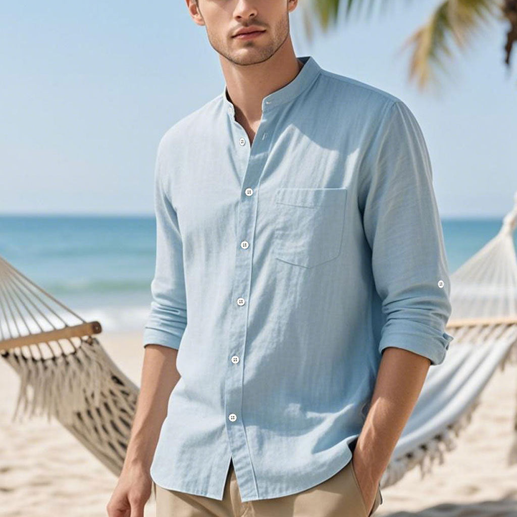 Men's shirt in elegant Henley style with textured cotton Skorter