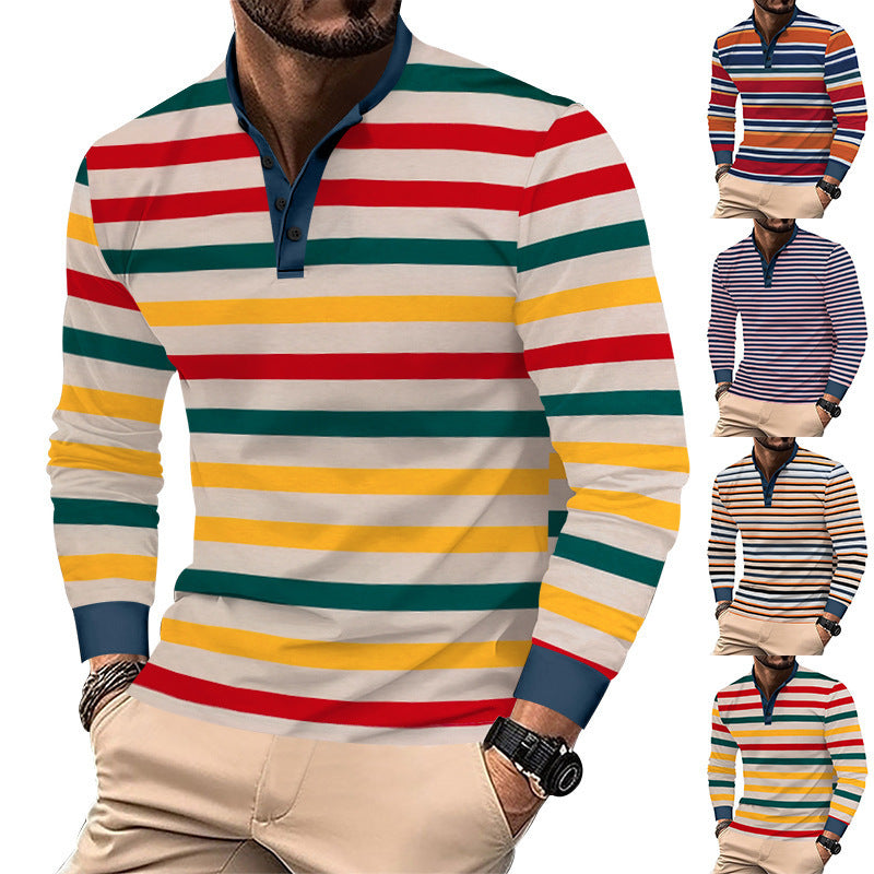 Men's long-sleeve shirt in an elegant striped look with a fashionable stand-up collar Skorter