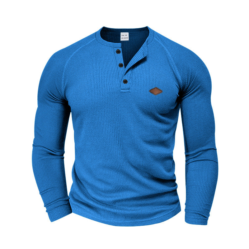 Men's Long Sleeve Shirt with Textured Fabric and Fashionable Button Details Skorter