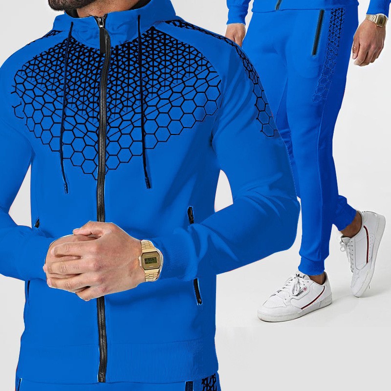 Men's sporty tracksuit set with innovative honeycomb pattern and practical zipper Skorter