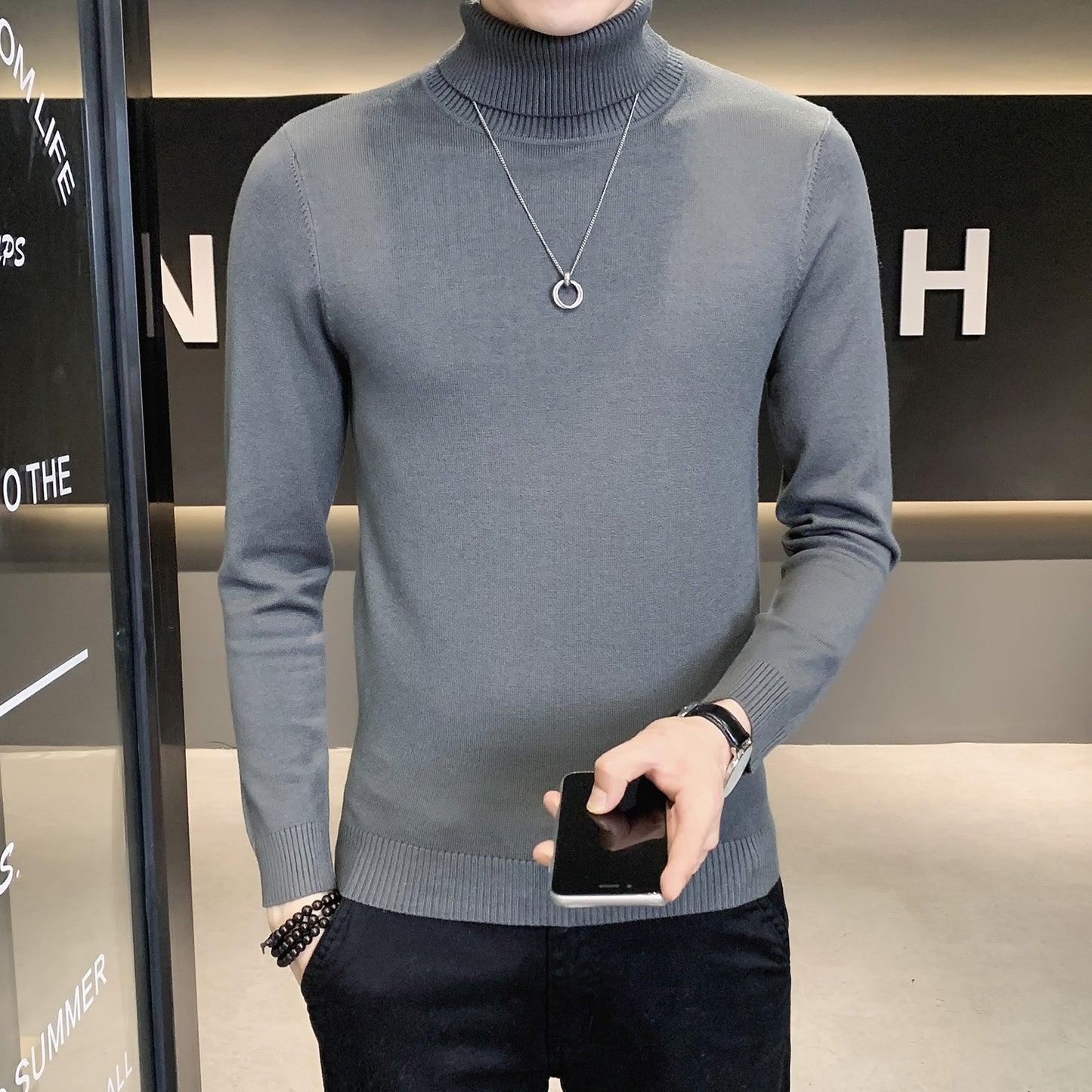 Men's sweater with high collar made of soft knitted fabric Skorter