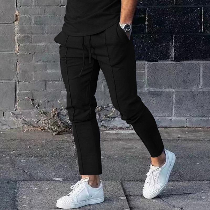 Men's Sporty Casual Pants with Side Pockets and Elastic Waistband Skorter