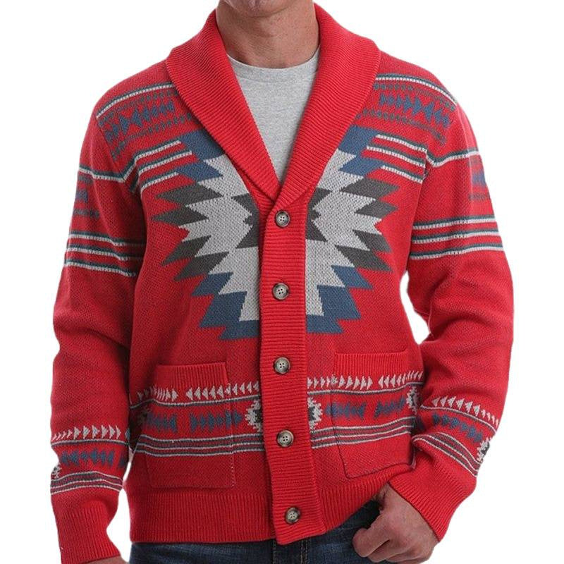 Men's cardigan with modern geometric pattern and practical pockets Skorter