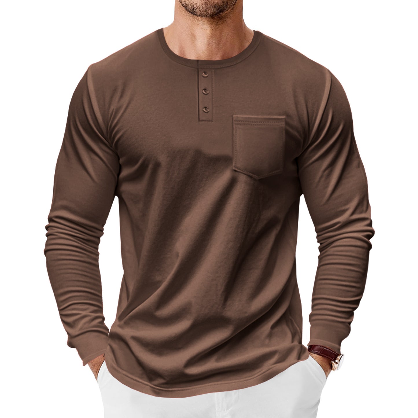 Men's Long Sleeve Shirts with Button Placket and Chest Pocket Skorter