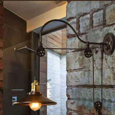Skorter | Retro Industrial Wrought Iron Light Pulley Wall Sconce Lamp