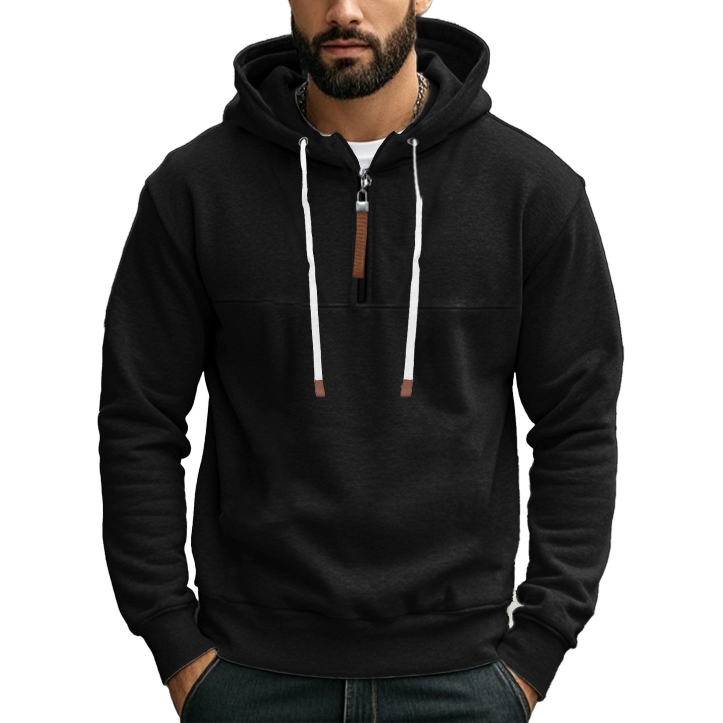 Men's sporty hoodie with half zipper and drawstring Skorter