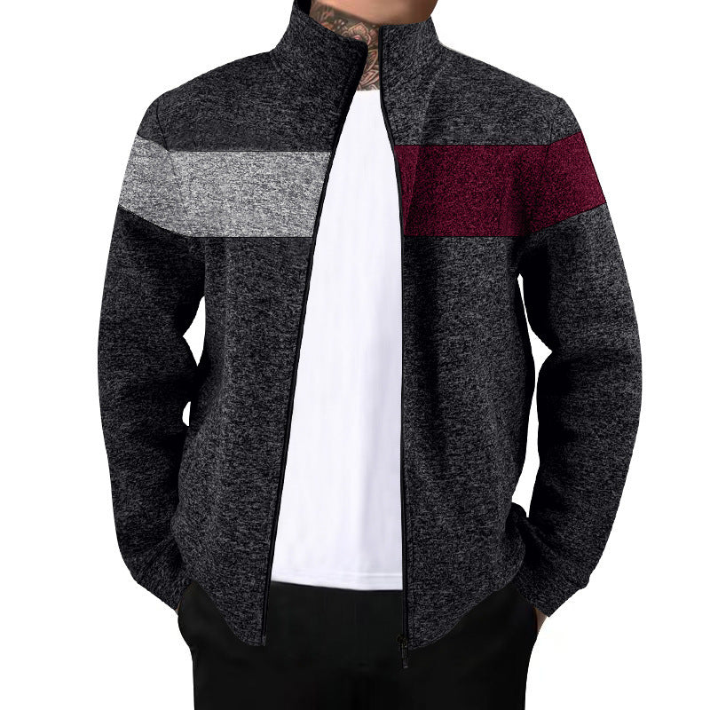 Men's sporty stand-up collar sweater with contrasting color areas and high-quality cotton Skorter